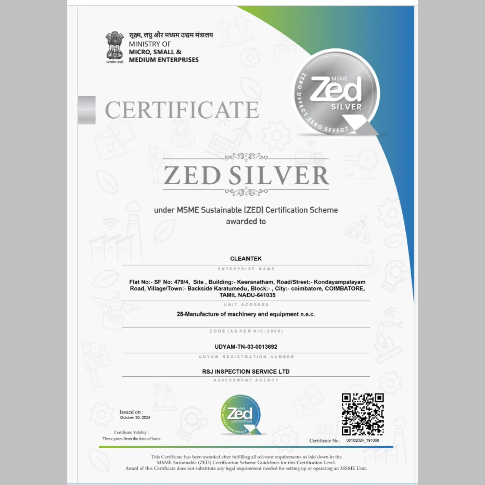 CLEANTEK  Achieves ZED Silver Certification: A Milestone in Quality and Sustainability